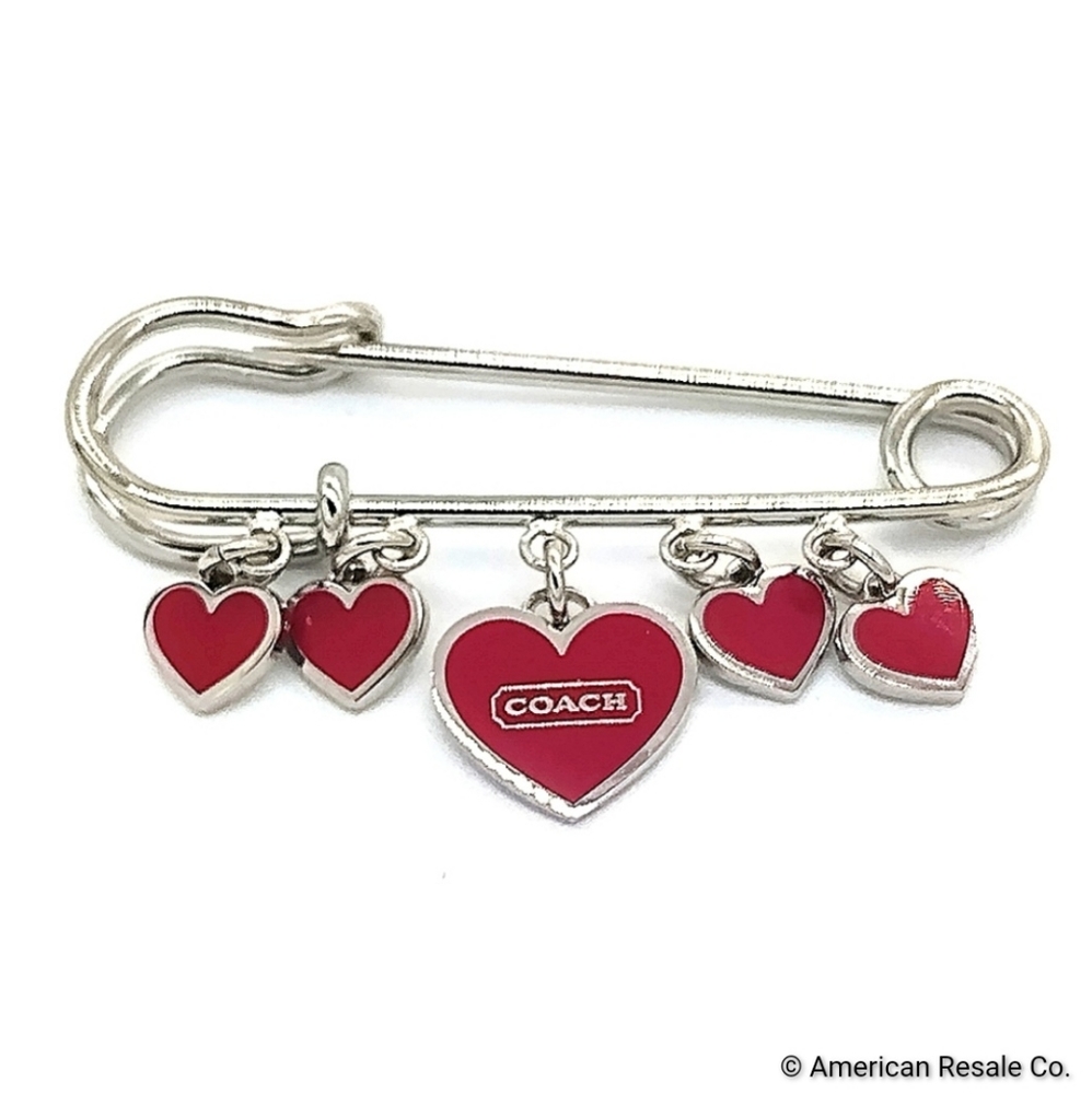 Vintage COACH Red heart safety pin brooch Hangbag backpack charm - Picture 2 of 7